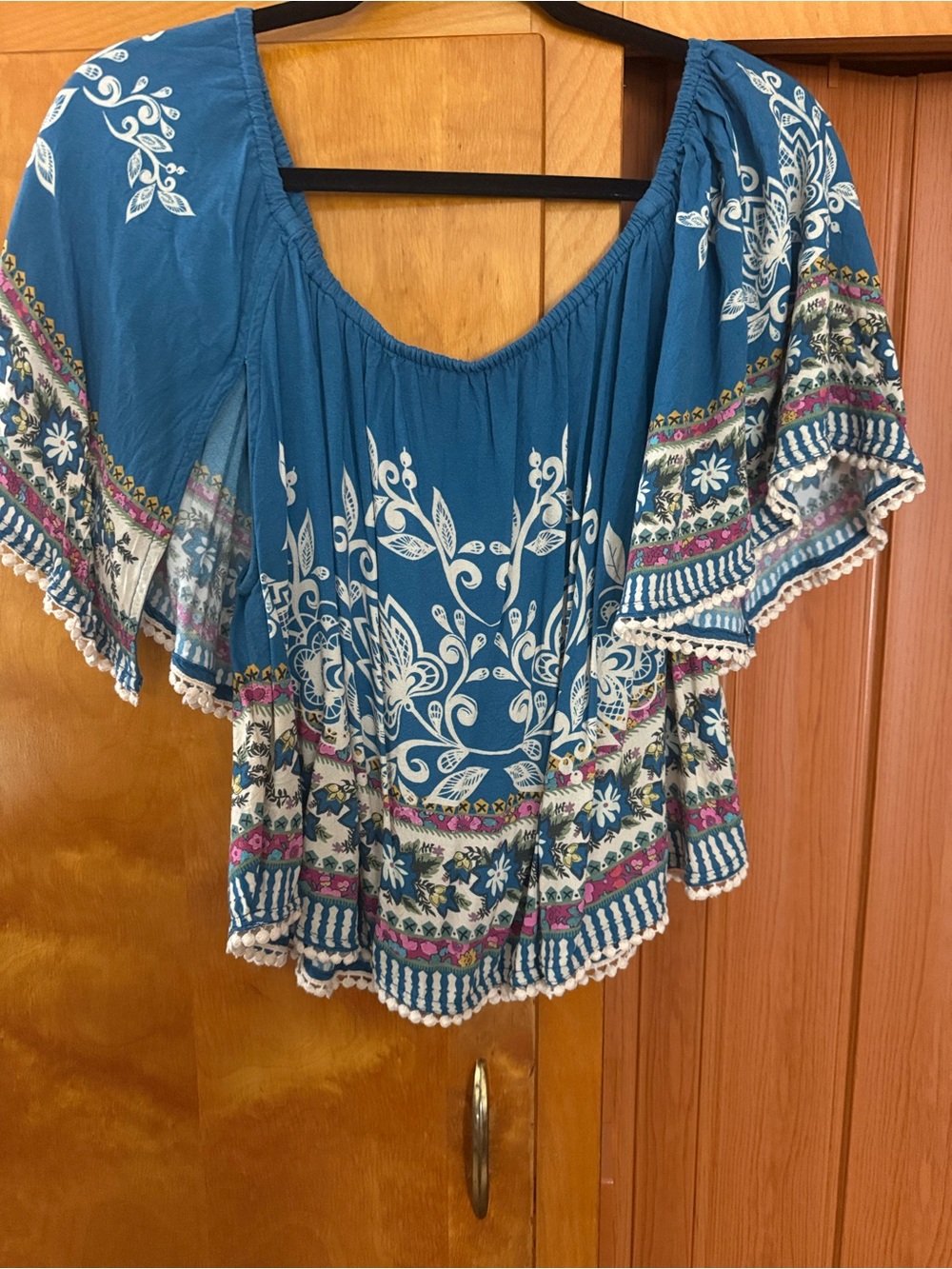 Natural Life Blue Floral Off-Shoulder Boho Top